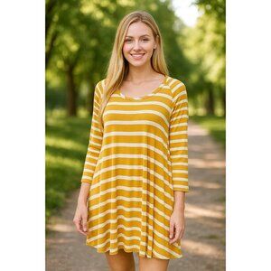 Matelda Jane Tunic Tee Dress size Large, mustard yellow striped Women's